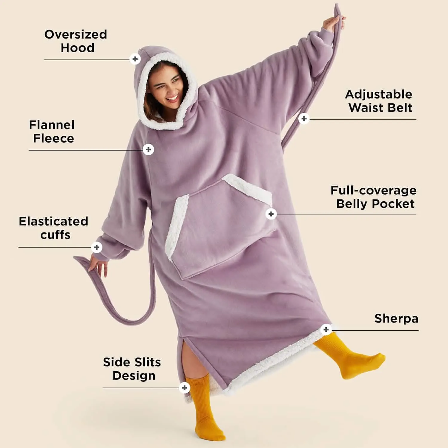 Sherpa Fleece Long Blanket Hoodie