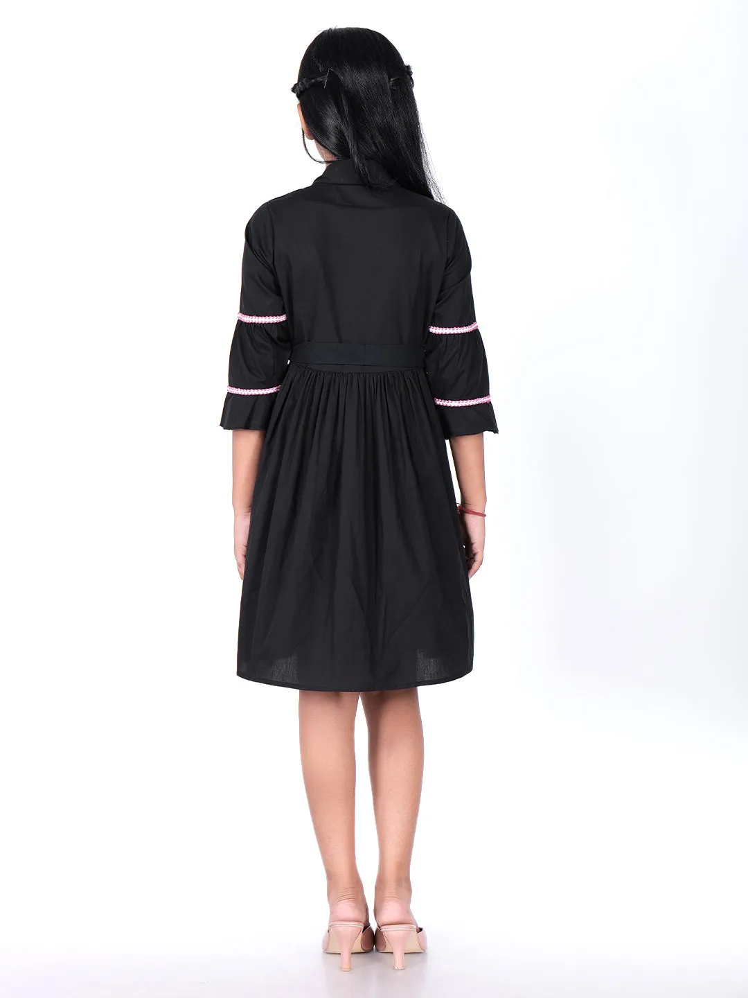 Shirt Collar Cotton Fit & Flare Above Knee Dress