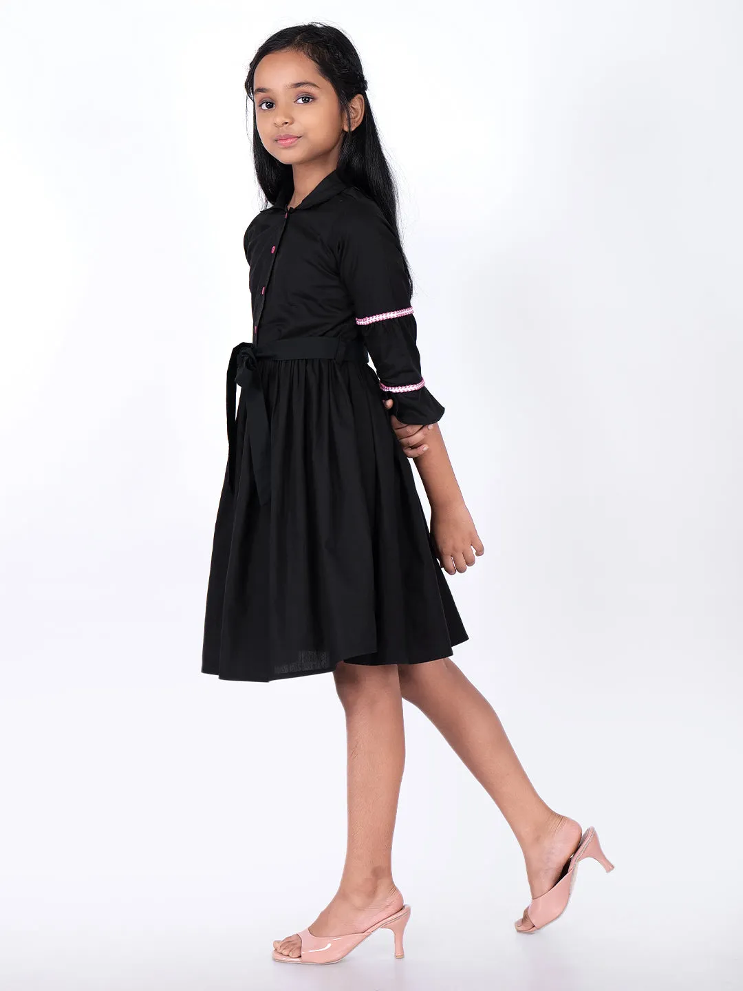 Shirt Collar Cotton Fit & Flare Above Knee Dress