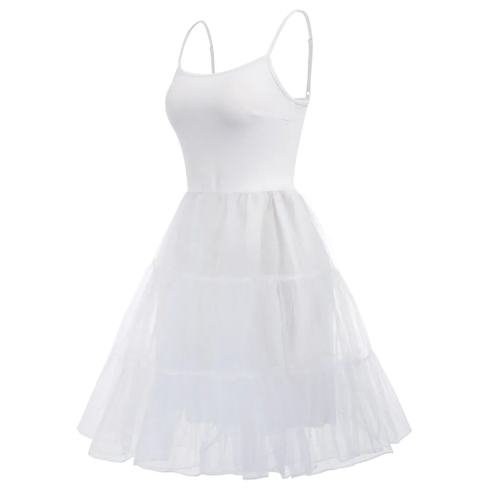 Spaghetti Strap 2-Layer Voile Vintage Dress Slip Petticoat Under Dress