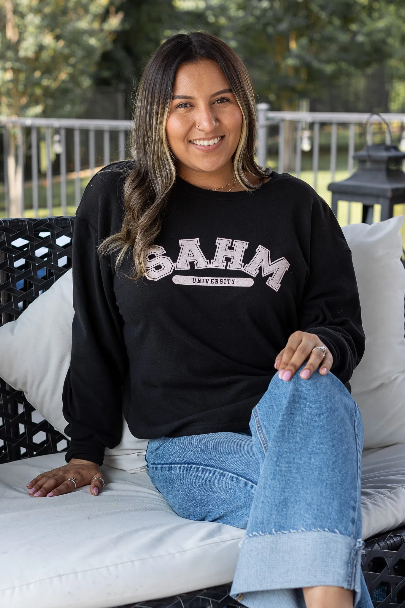 Stay At Home Mom University on Black Crewneck