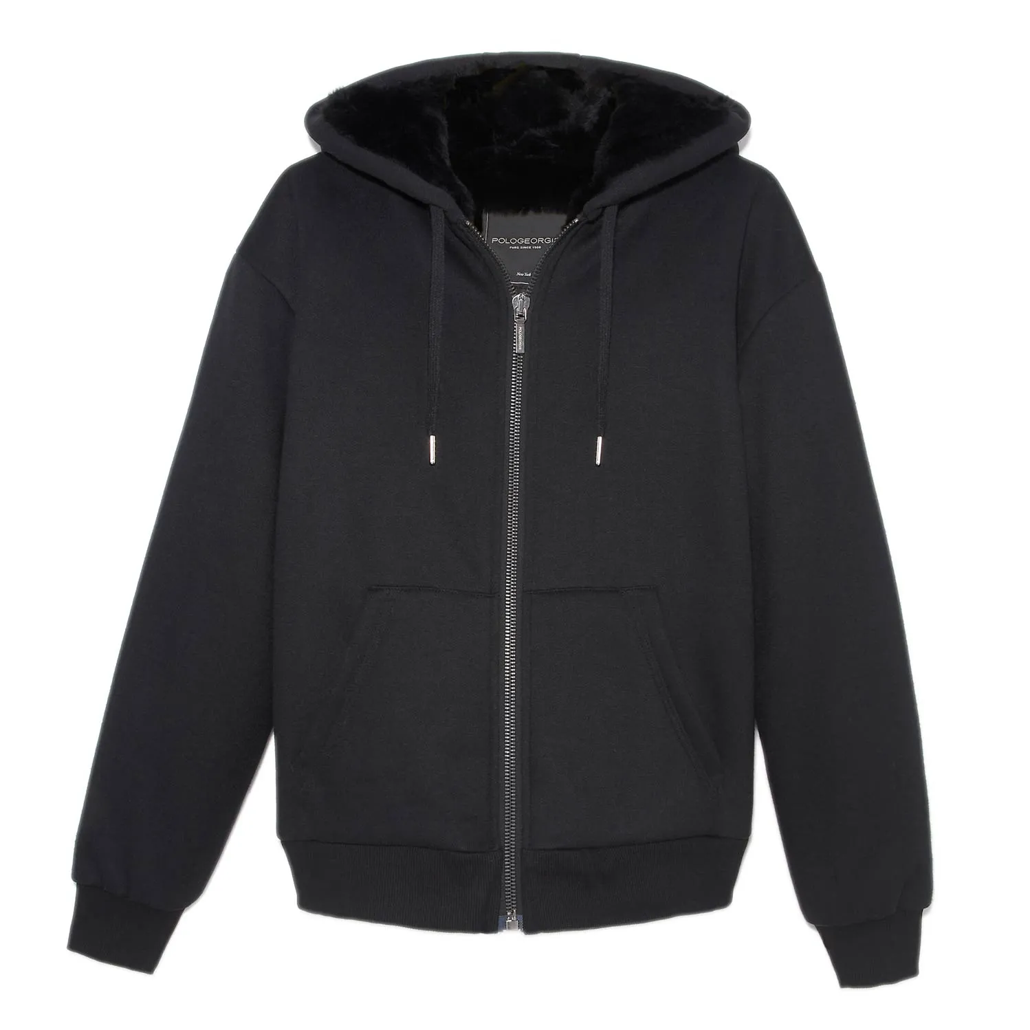 Tall Mens Rabbit Lined Hooded Zip Sweatshirt in Black