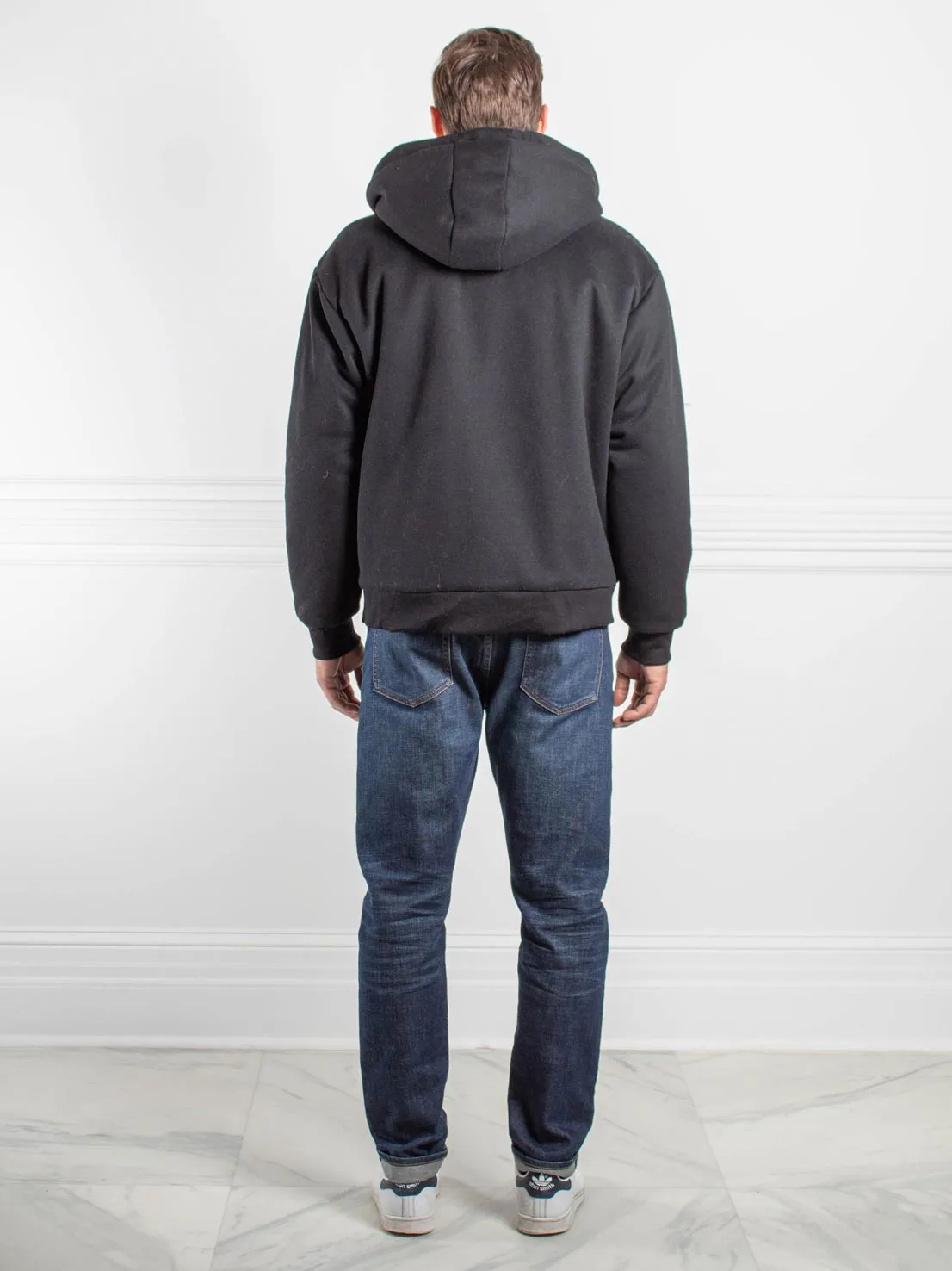 Tall Mens Rabbit Lined Hooded Zip Sweatshirt in Black