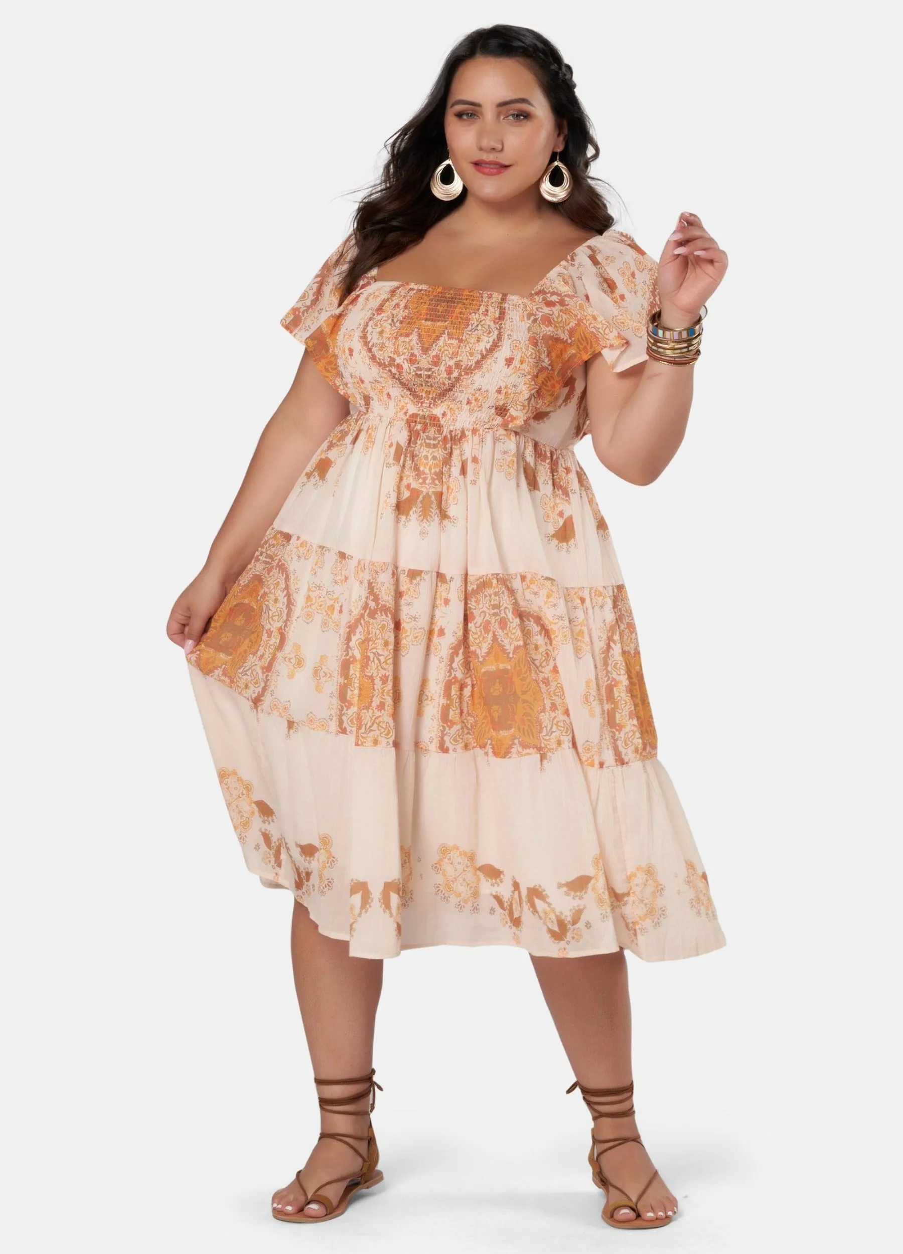 The Poetic Gypsy - Short Sleeve Flower Patch Midi Dress