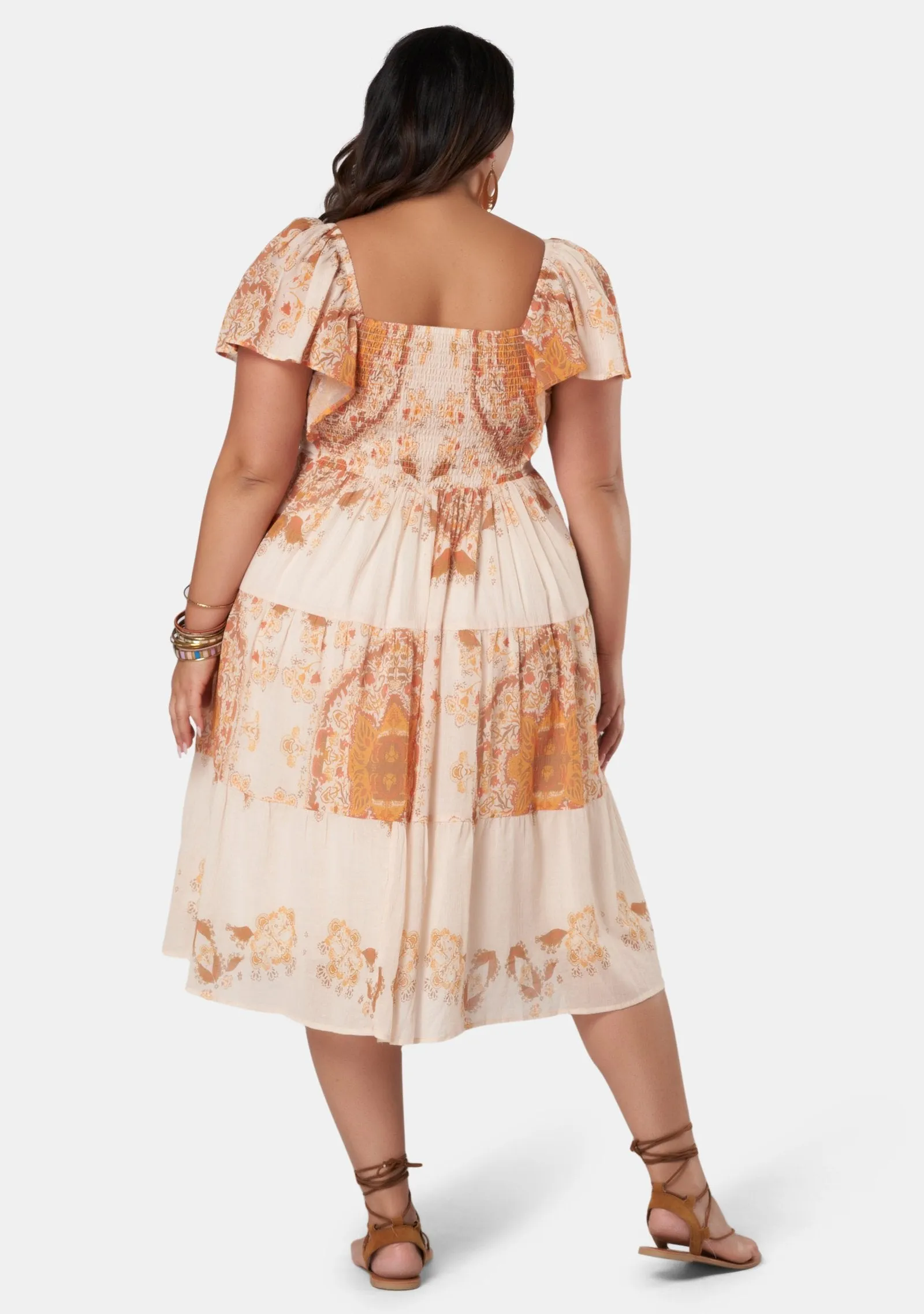 The Poetic Gypsy - Short Sleeve Flower Patch Midi Dress