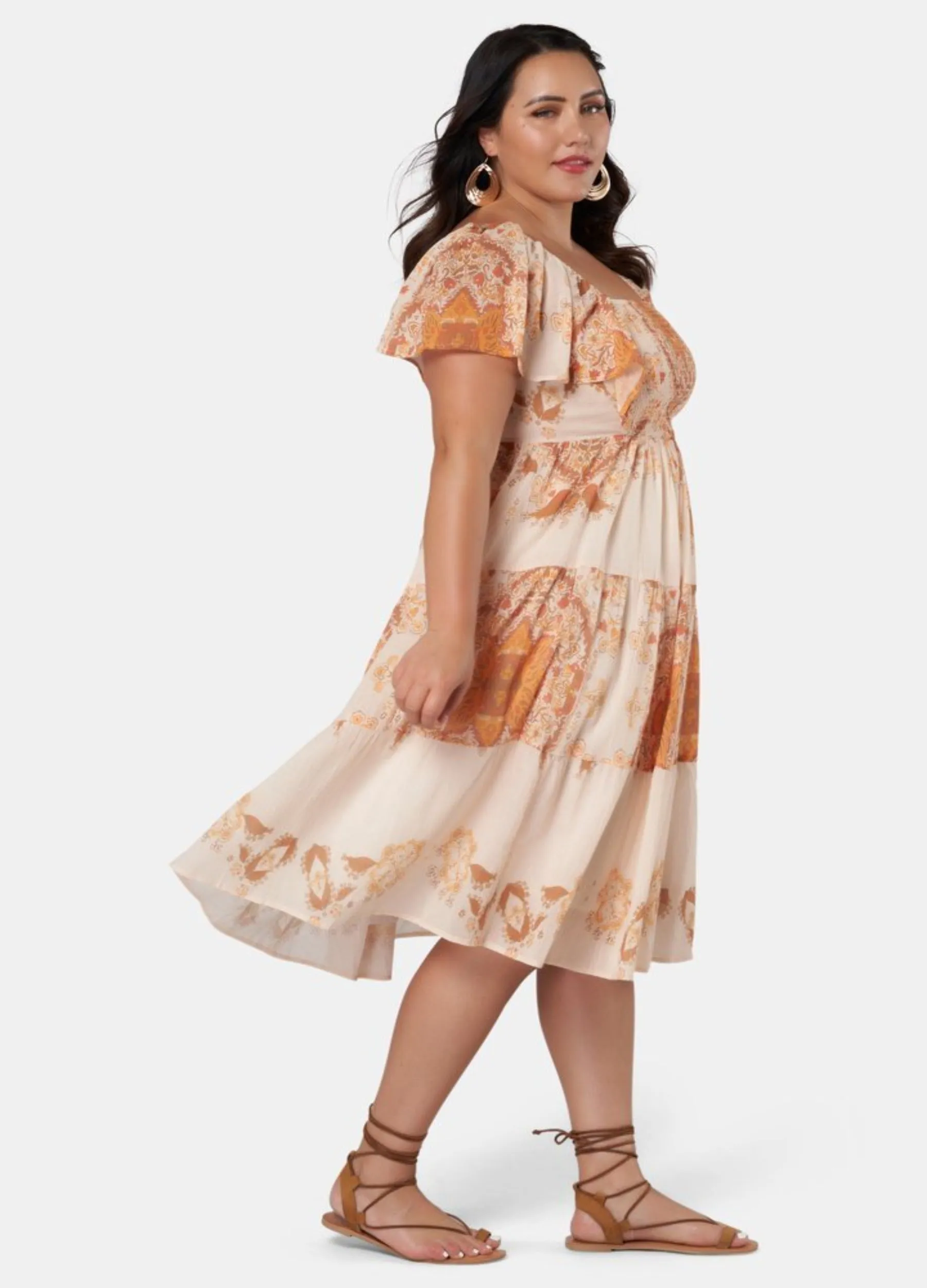 The Poetic Gypsy - Short Sleeve Flower Patch Midi Dress