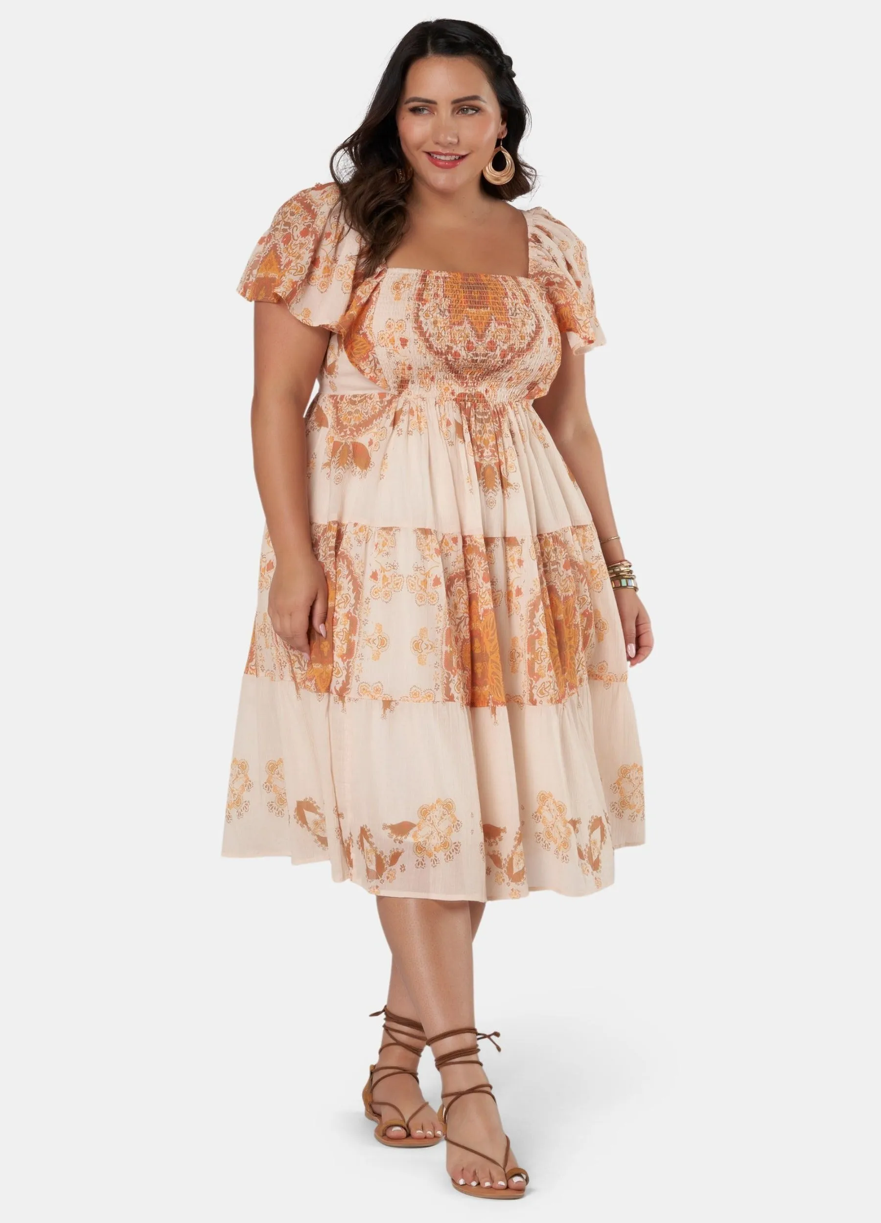 The Poetic Gypsy - Short Sleeve Flower Patch Midi Dress