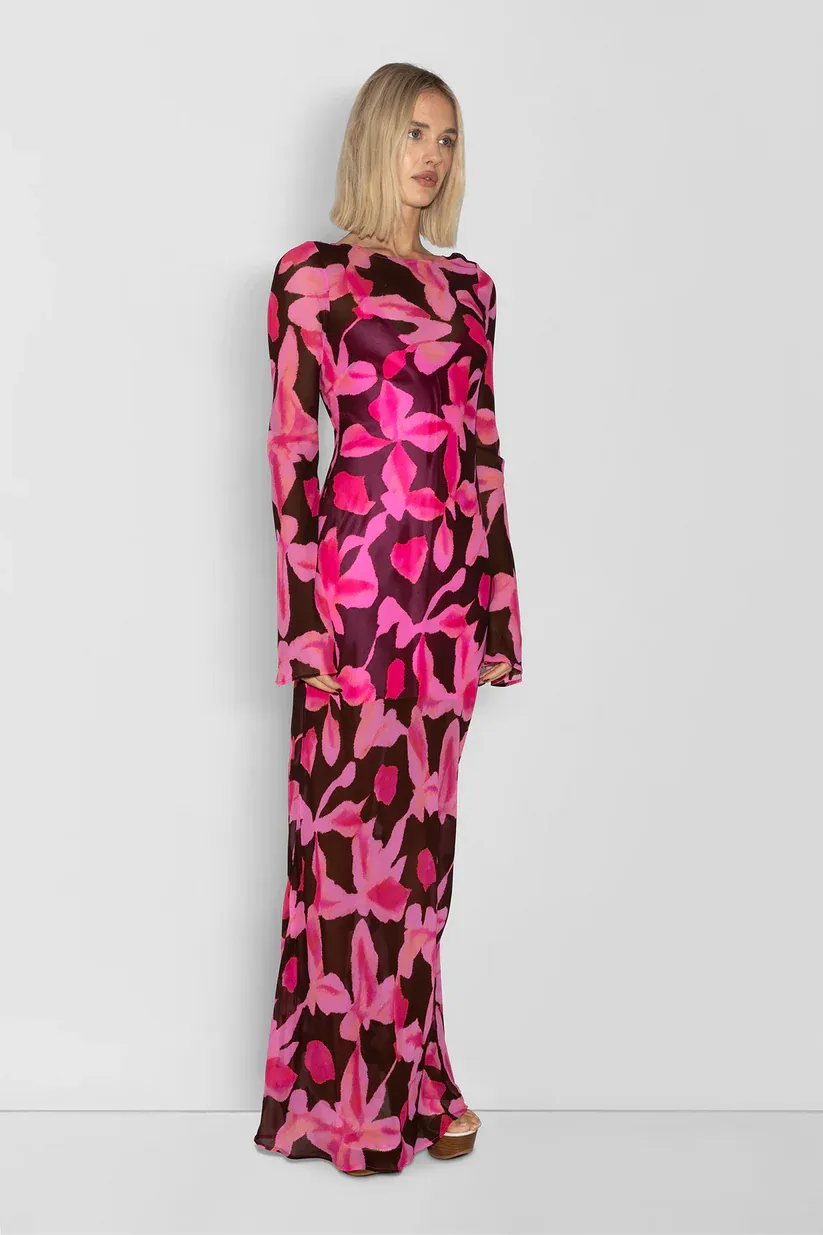 The Wolf Gang Lottie Maxi Dress - Pink Chocolate Floral