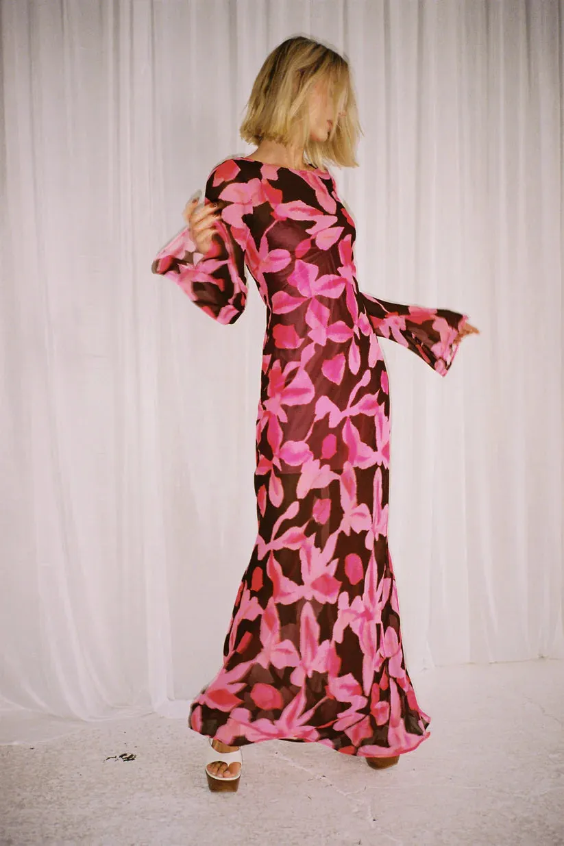 The Wolf Gang Lottie Maxi Dress - Pink Chocolate Floral