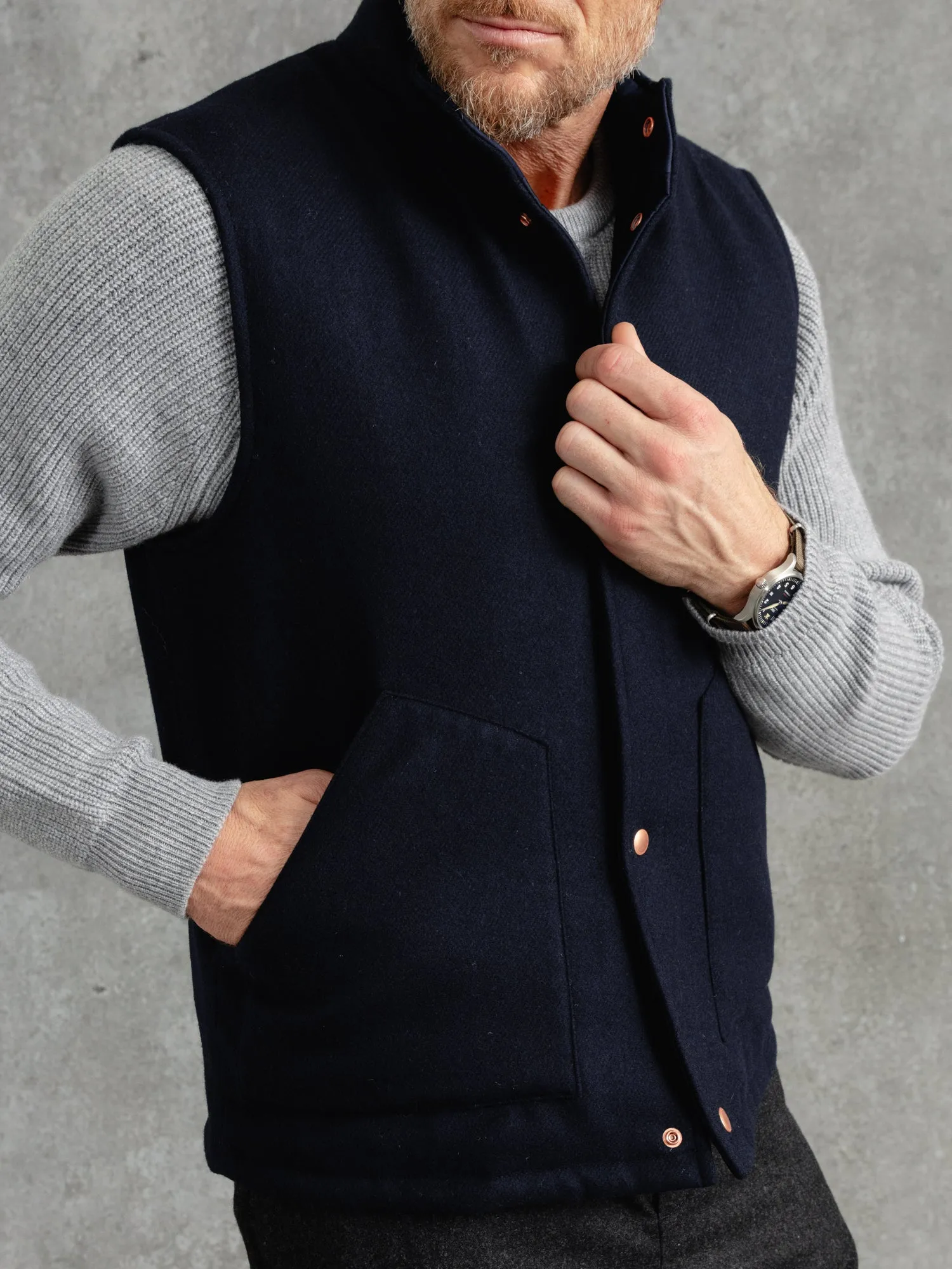 The Wool Wadded Gilet - Navy