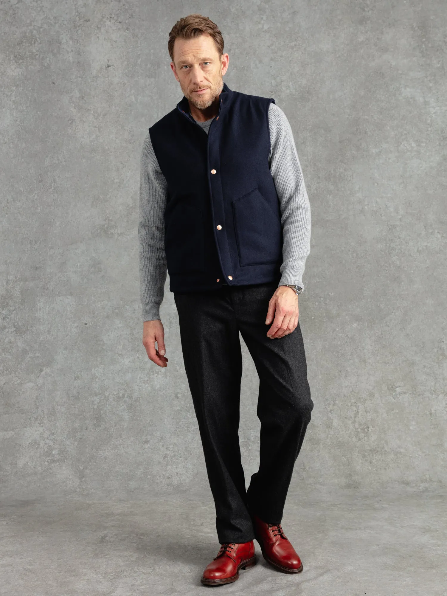 The Wool Wadded Gilet - Navy