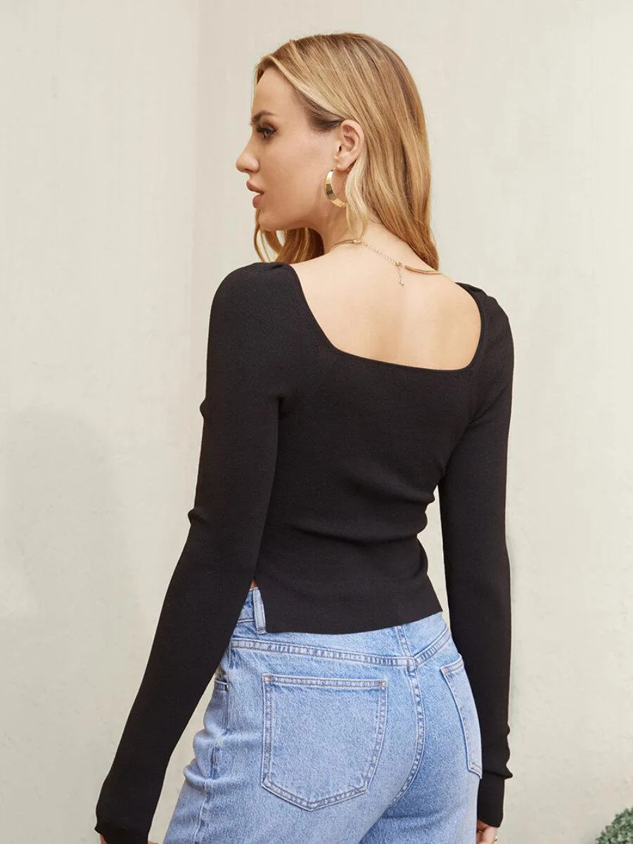 Twist Asymmetrical Hem Rib Crop Pullover