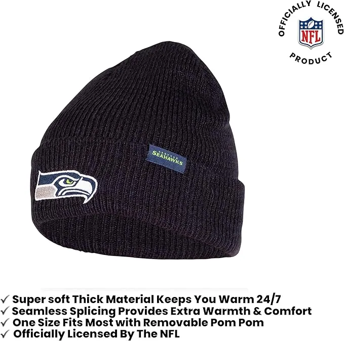 Ultra Game Adults Unisex NFL Official Super Soft Marl Knit Winter Beanie Knit Hat with Extra Warm Touch Screen Gloves|Seattle Seahawks