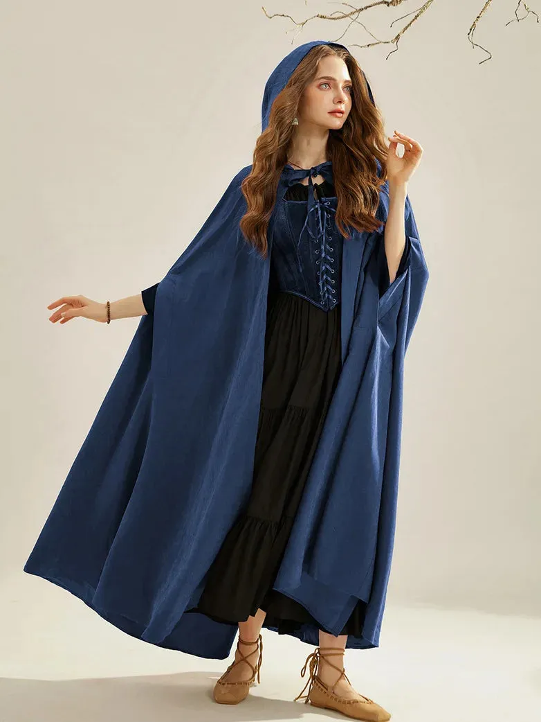 Unsex Medieval Hooded Cape Tie Front Warrior Mid-Calf Cloak