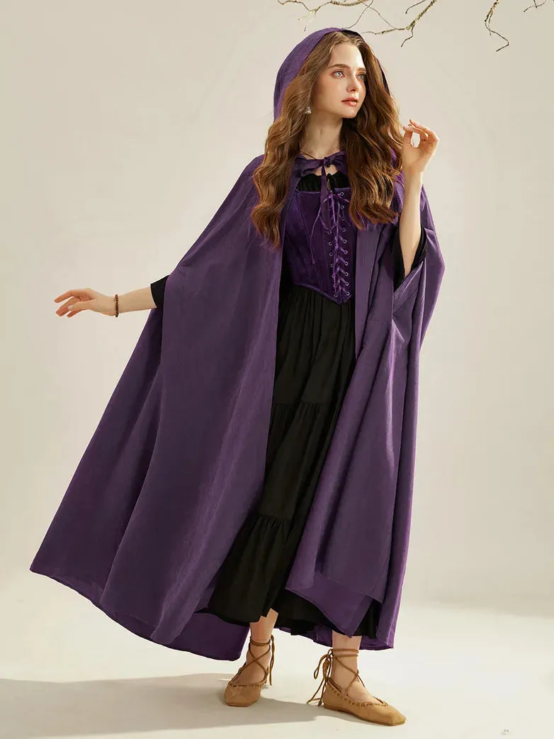 Unsex Medieval Hooded Cape Tie Front Warrior Mid-Calf Cloak