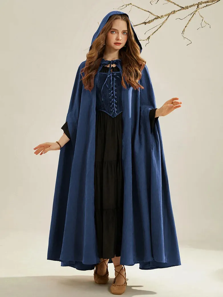 Unsex Medieval Hooded Cape Tie Front Warrior Mid-Calf Cloak