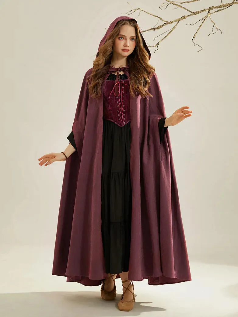 Unsex Medieval Hooded Cape Tie Front Warrior Mid-Calf Cloak