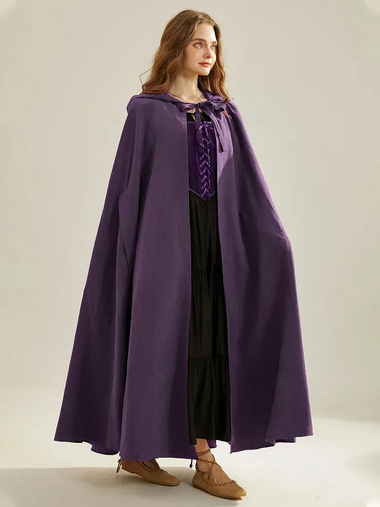 Unsex Medieval Hooded Cape Tie Front Warrior Mid-Calf Cloak