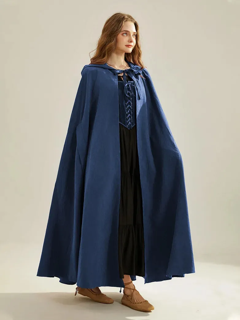 Unsex Medieval Hooded Cape Tie Front Warrior Mid-Calf Cloak