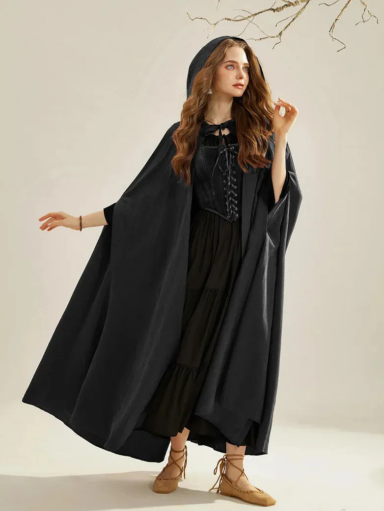 Unsex Medieval Hooded Cape Tie Front Warrior Mid-Calf Cloak