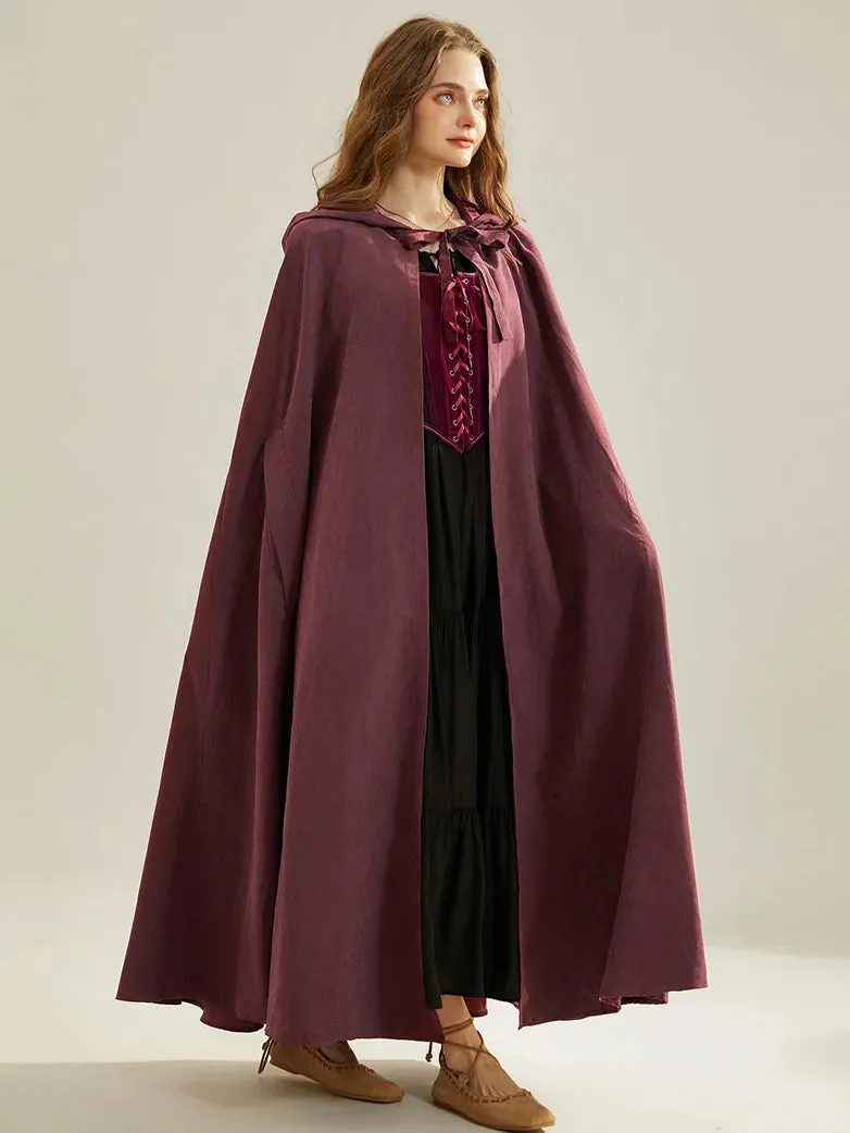 Unsex Medieval Hooded Cape Tie Front Warrior Mid-Calf Cloak