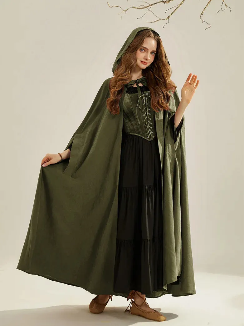 Unsex Medieval Hooded Cape Tie Front Warrior Mid-Calf Cloak