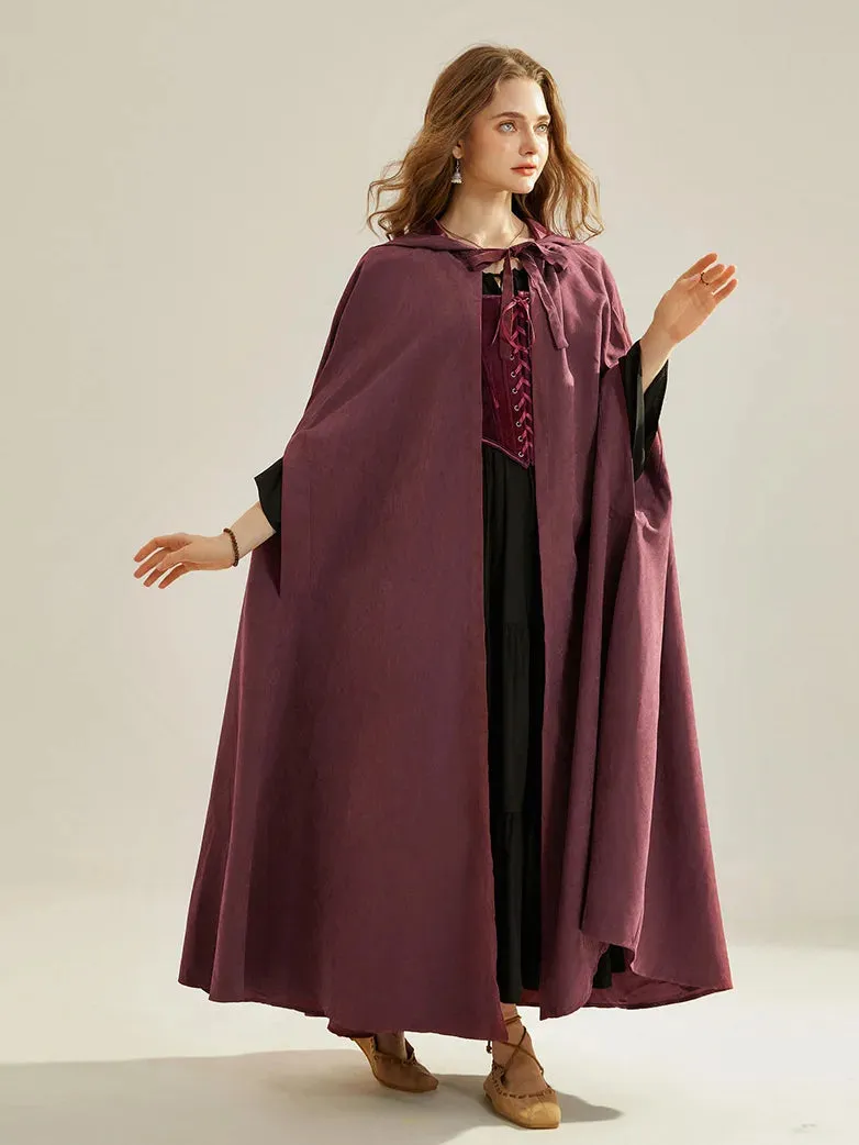 Unsex Medieval Hooded Cape Tie Front Warrior Mid-Calf Cloak