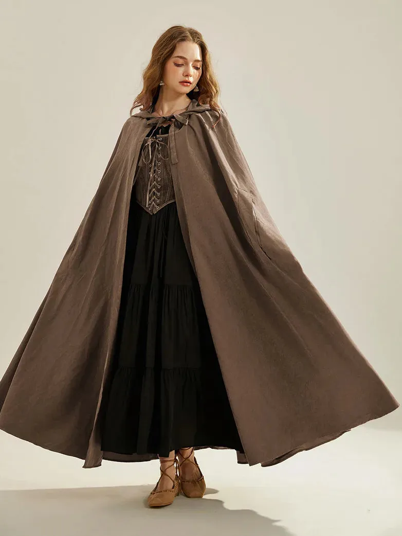 Unsex Medieval Hooded Cape Tie Front Warrior Mid-Calf Cloak