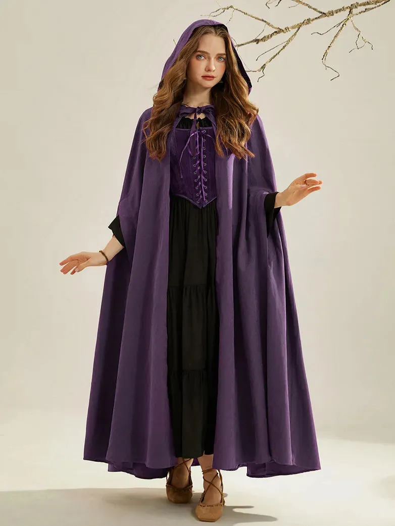 Unsex Medieval Hooded Cape Tie Front Warrior Mid-Calf Cloak