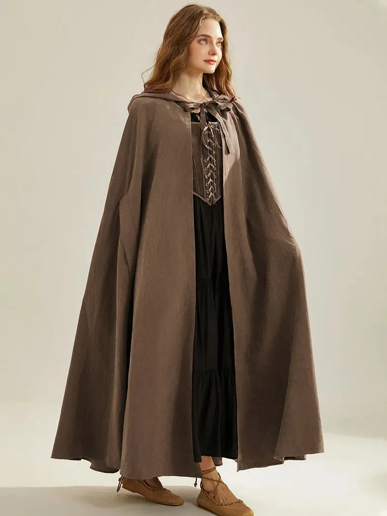 Unsex Medieval Hooded Cape Tie Front Warrior Mid-Calf Cloak