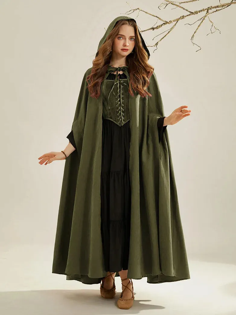 Unsex Medieval Hooded Cape Tie Front Warrior Mid-Calf Cloak