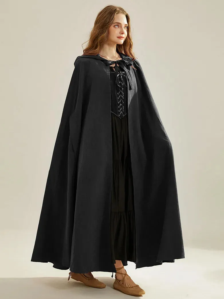 Unsex Medieval Hooded Cape Tie Front Warrior Mid-Calf Cloak