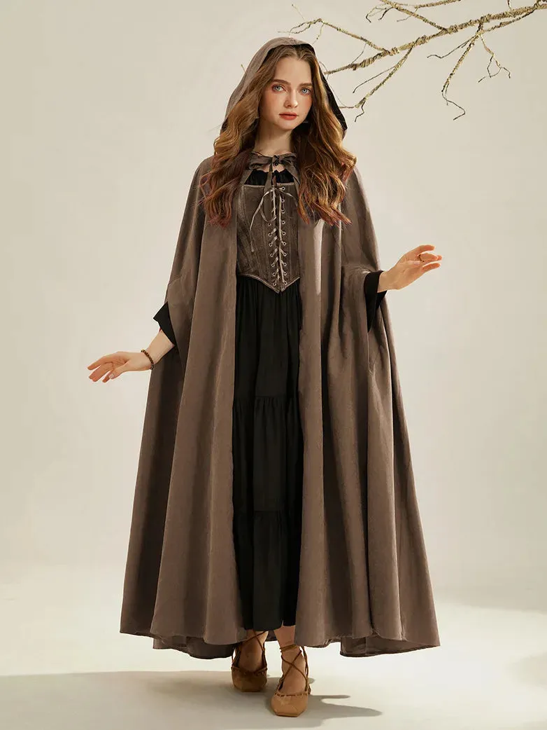 Unsex Medieval Hooded Cape Tie Front Warrior Mid-Calf Cloak