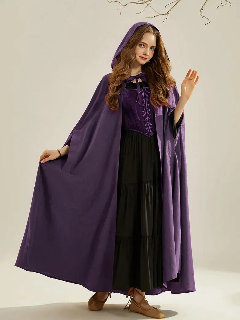 Unsex Medieval Hooded Cape Tie Front Warrior Mid-Calf Cloak