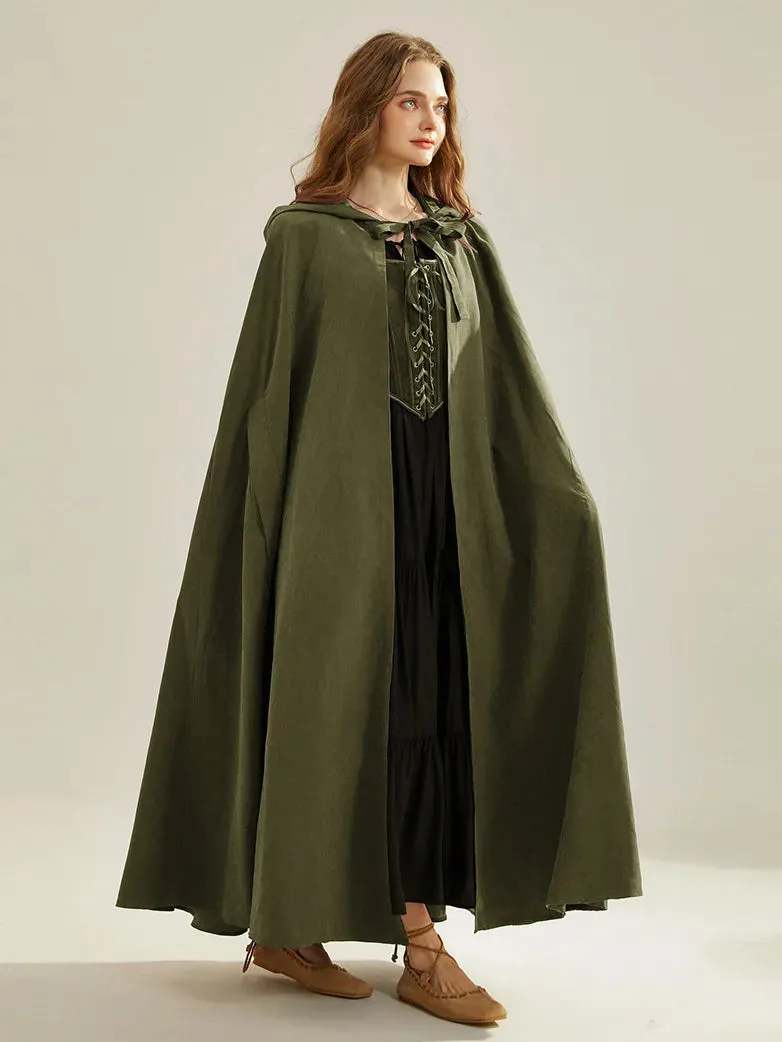 Unsex Medieval Hooded Cape Tie Front Warrior Mid-Calf Cloak