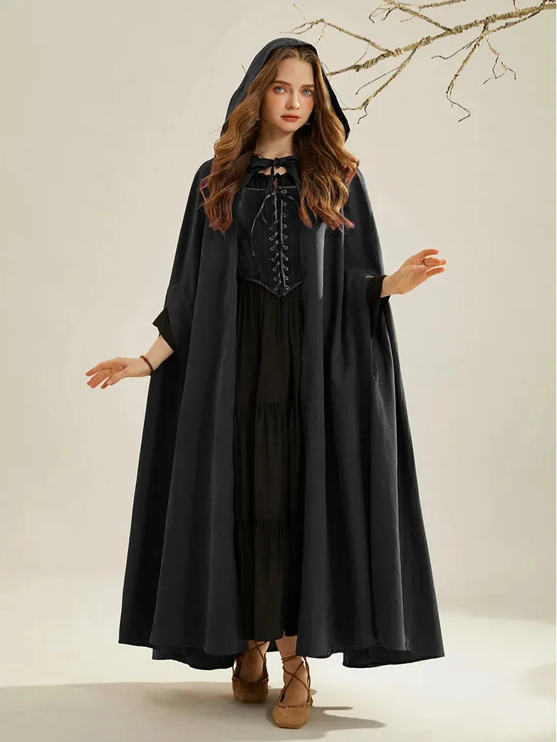 Unsex Medieval Hooded Cape Tie Front Warrior Mid-Calf Cloak