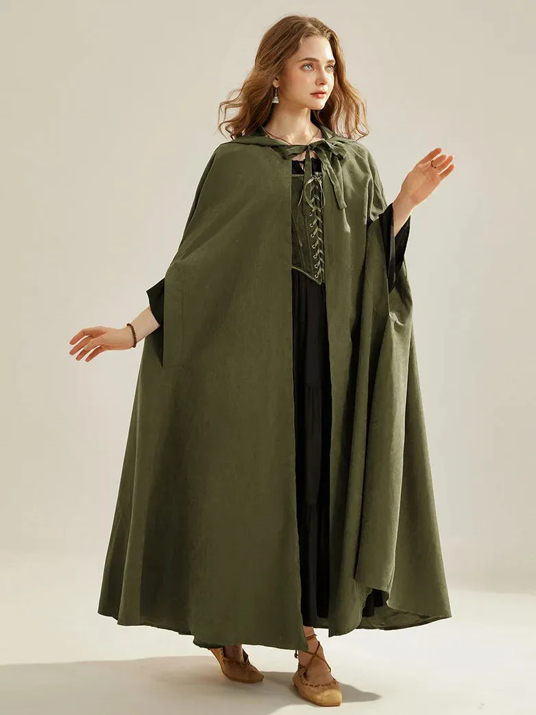 Unsex Medieval Hooded Cape Tie Front Warrior Mid-Calf Cloak