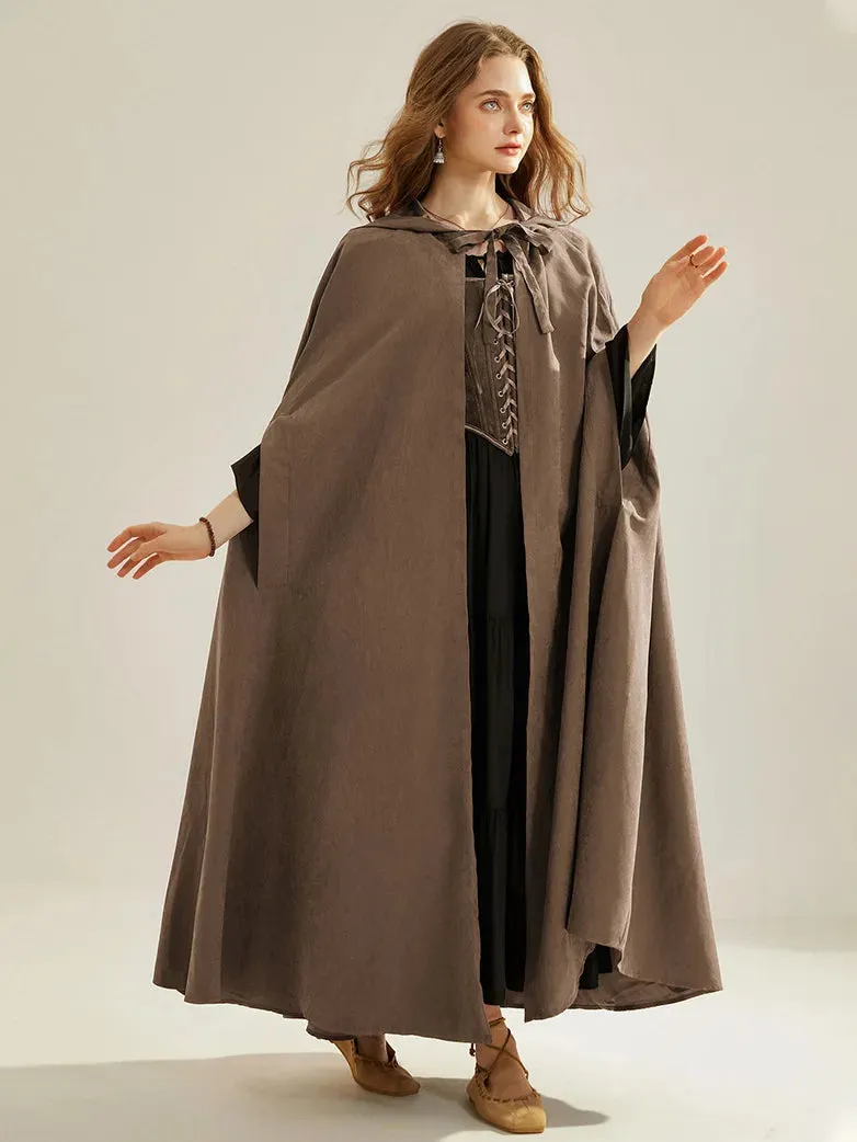 Unsex Medieval Hooded Cape Tie Front Warrior Mid-Calf Cloak