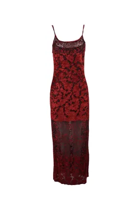 Vintage Red Burnout Velvet Devoré Maxi Dress, 1990s