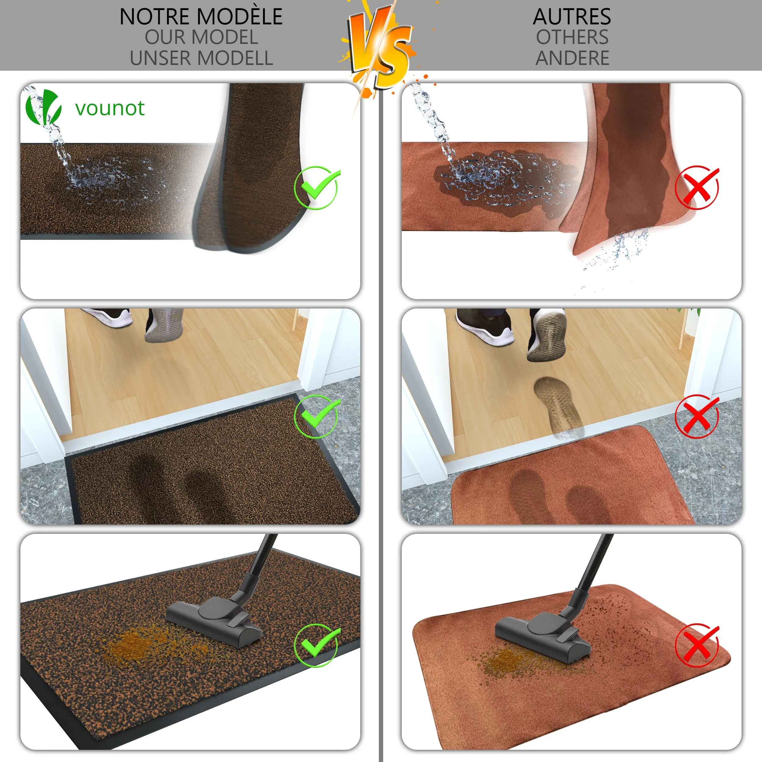 VOUNOT Dirt Trapper Front Door Mat for Indoor Outdoor, Brown-Black, 60x90cm