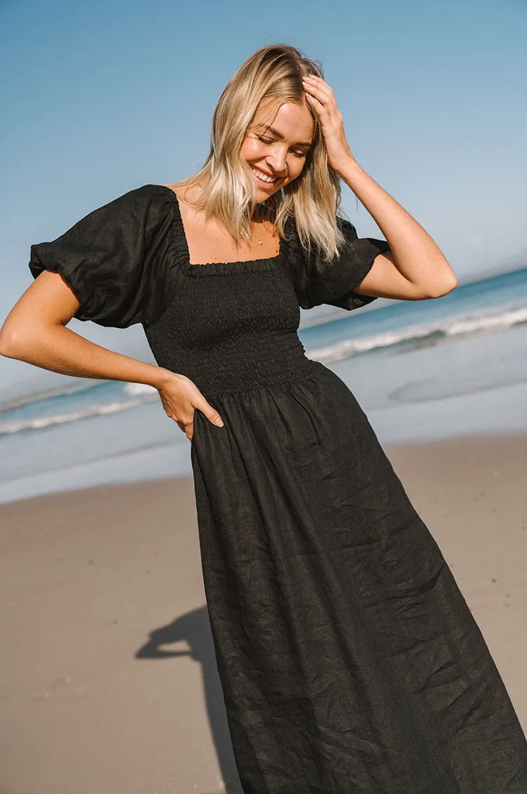 VOYAGE Midi Dress - black linen