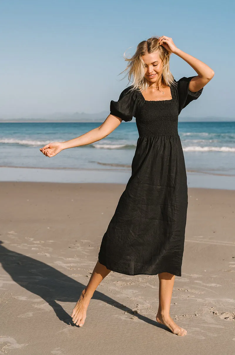 VOYAGE Midi Dress - black linen