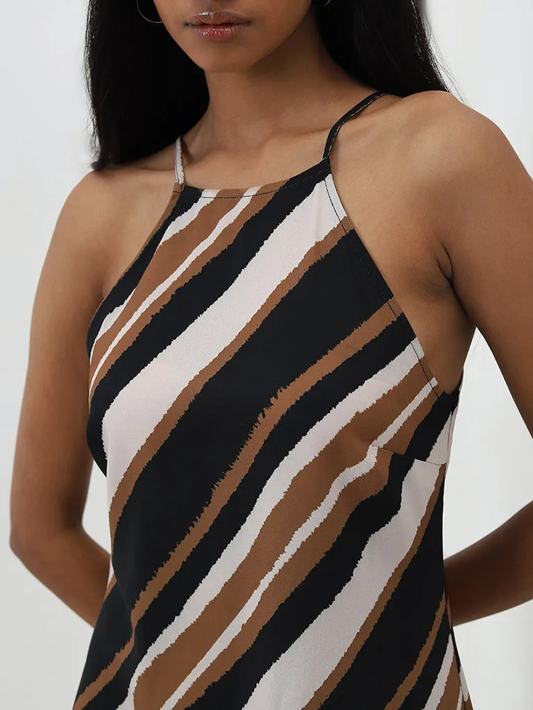 Wardrobe Beige Striped A-Line Slip Dress