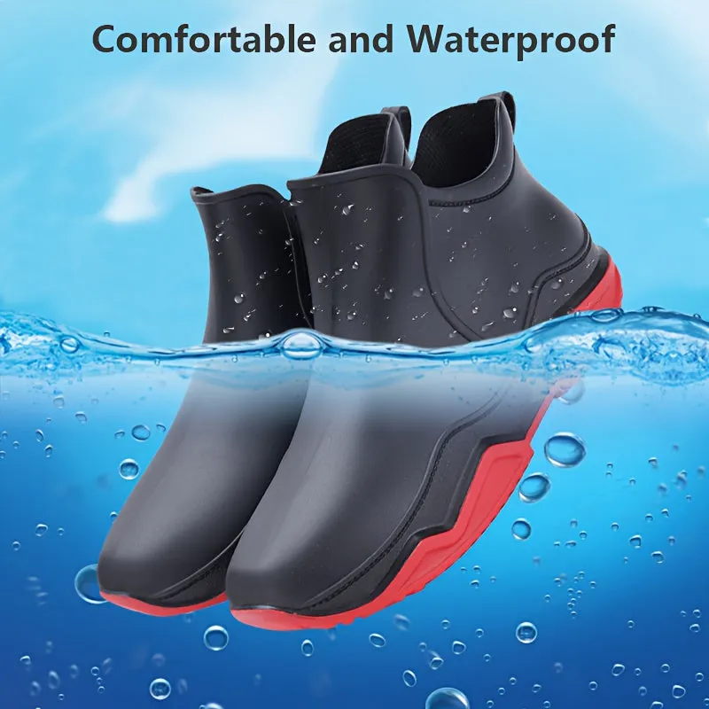 Waterproof Rain Boots for Men - Comfy, Non-Slip, Durable, High Top, Solid Color Boots for Rainy Day Outdoor Activities, Casual Water Shoes with Breathable Mesh Lining and Slip-Resistant Outsole