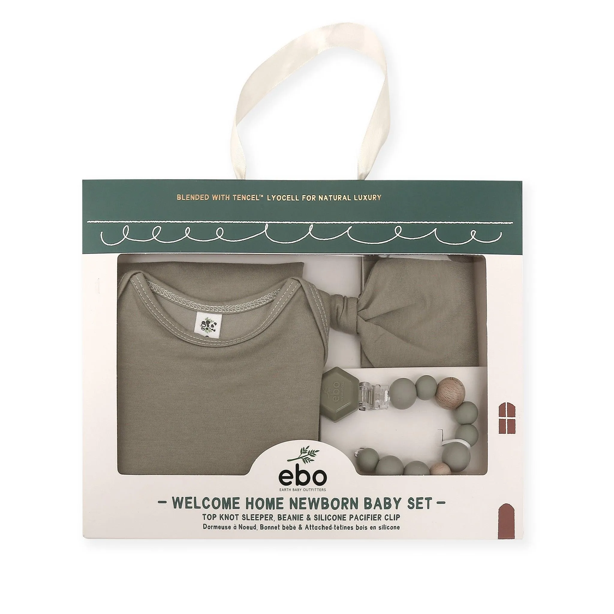 Welcome Home Newborn Baby Set - Tencel Knot Sleeper With Pacifier Clip Gift Set