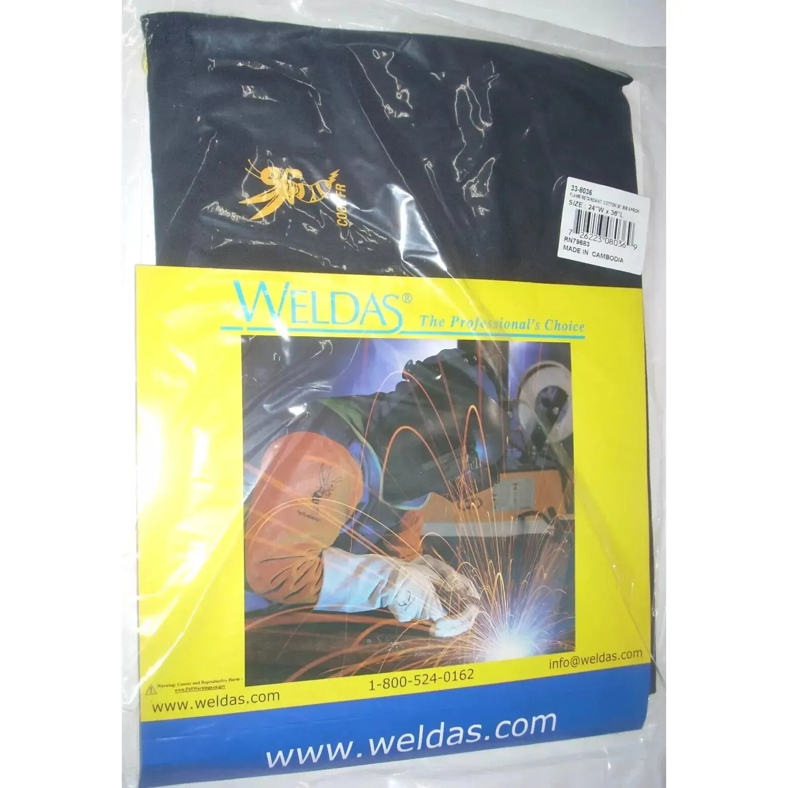 Weldas 33-8036 COOL Welding Bib Apron 36" Flame Retardant FR Treated Navy Blue