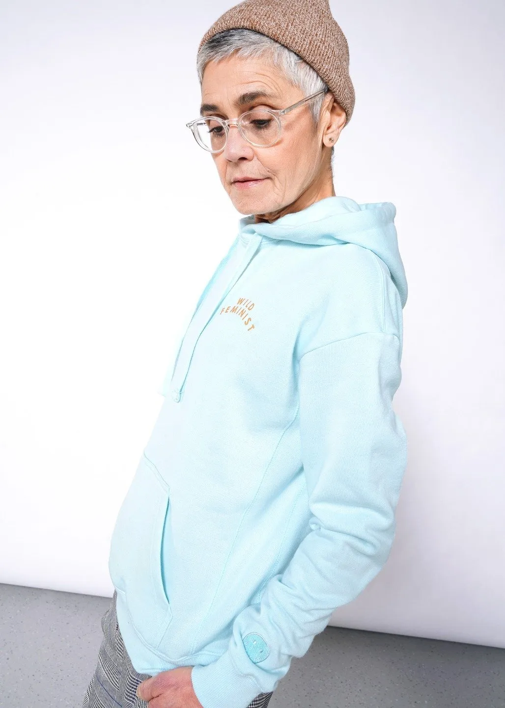 Wild Feminist Fleece Hoodie Ice Blue in Ice Blue