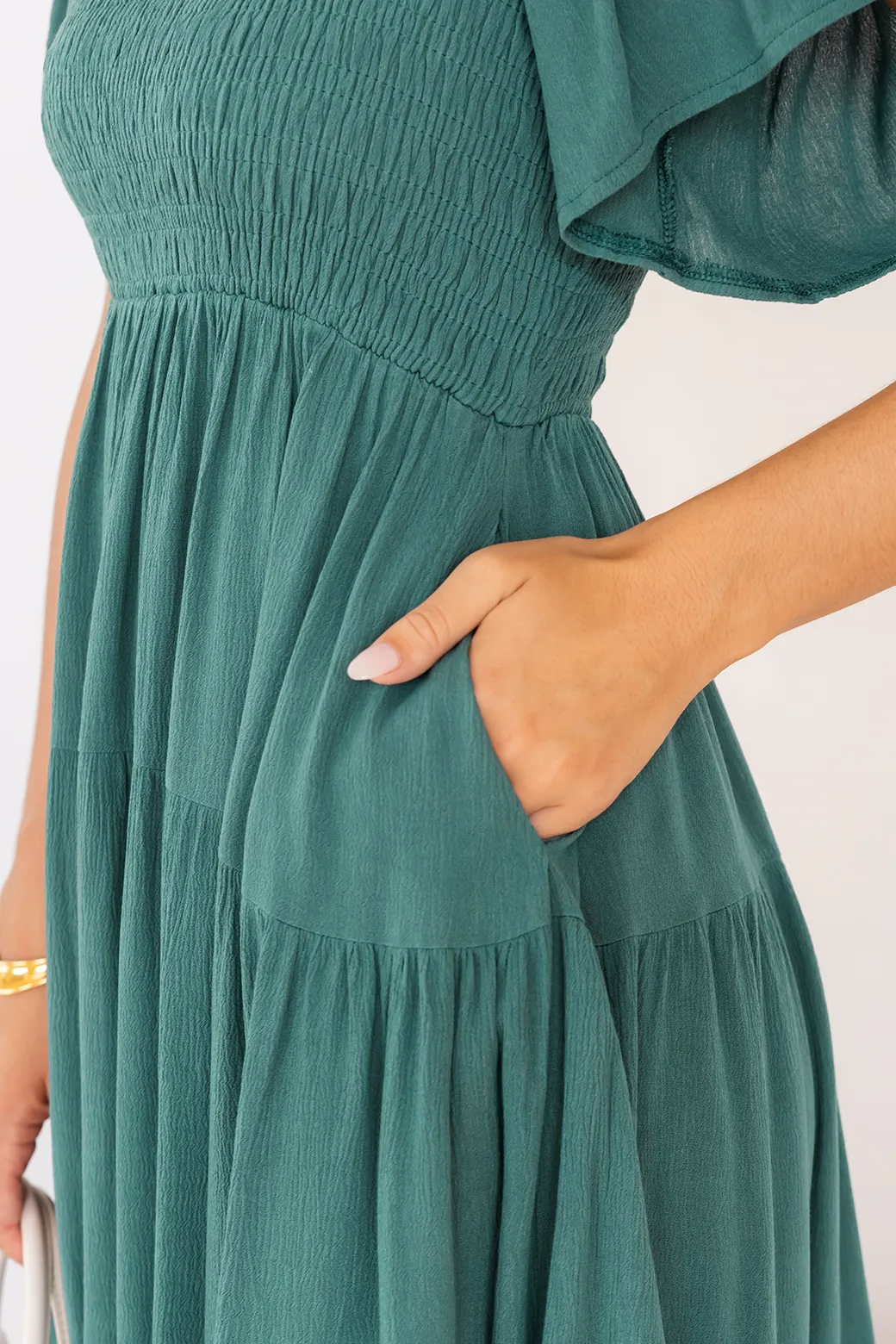 Willow Shirred Midi Dress Spruced Up Green