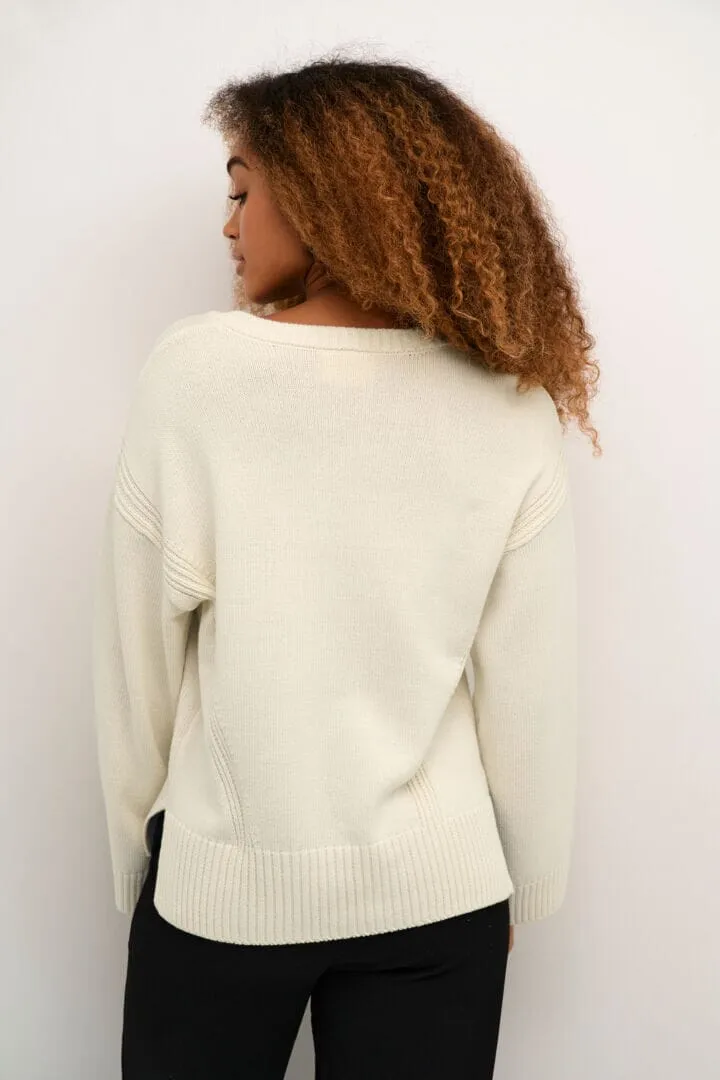 WINTER WHITE V NECK SWEATER