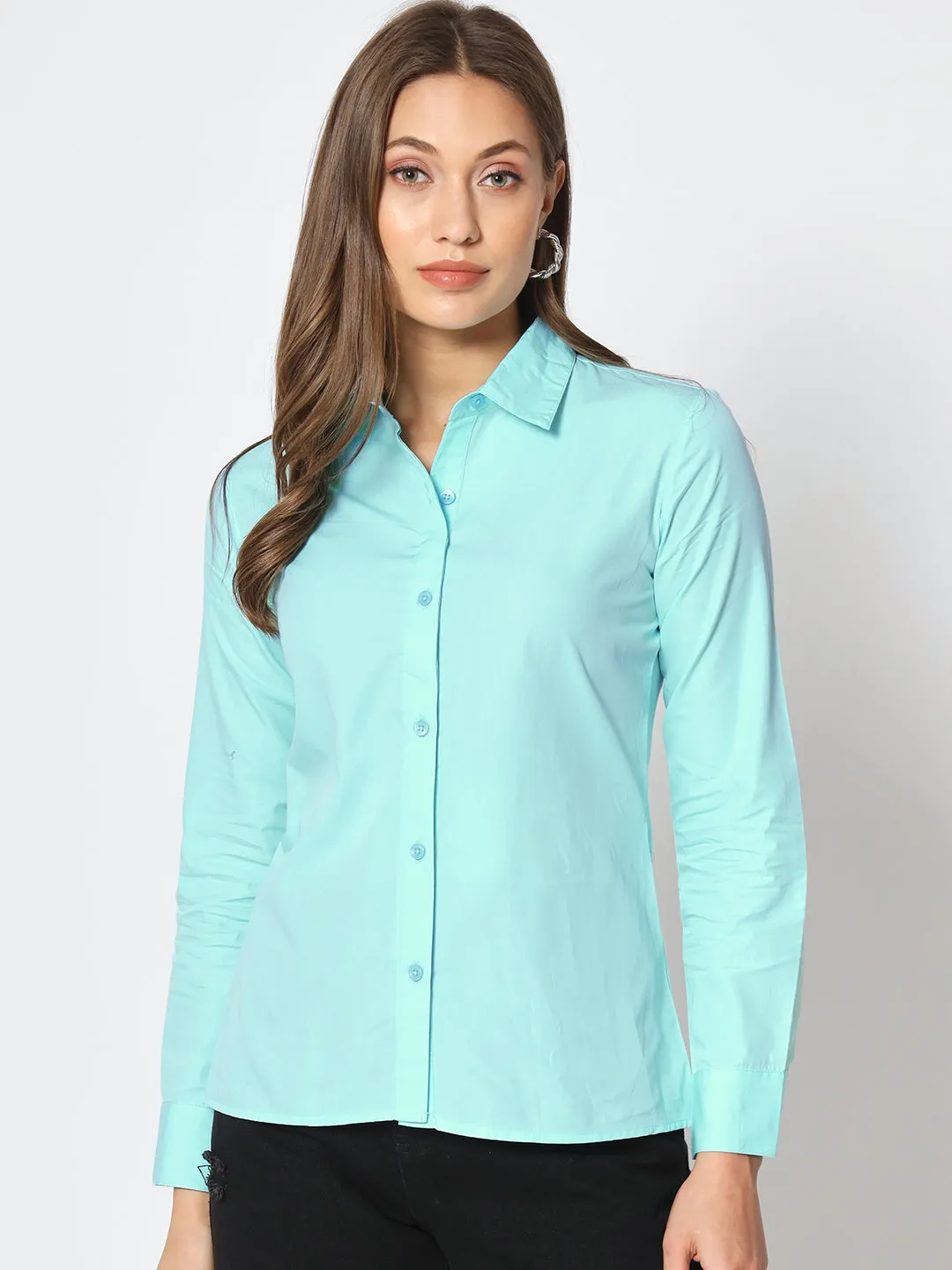 Women Classic Pure Cotton Gapless Technology Blue Shirt